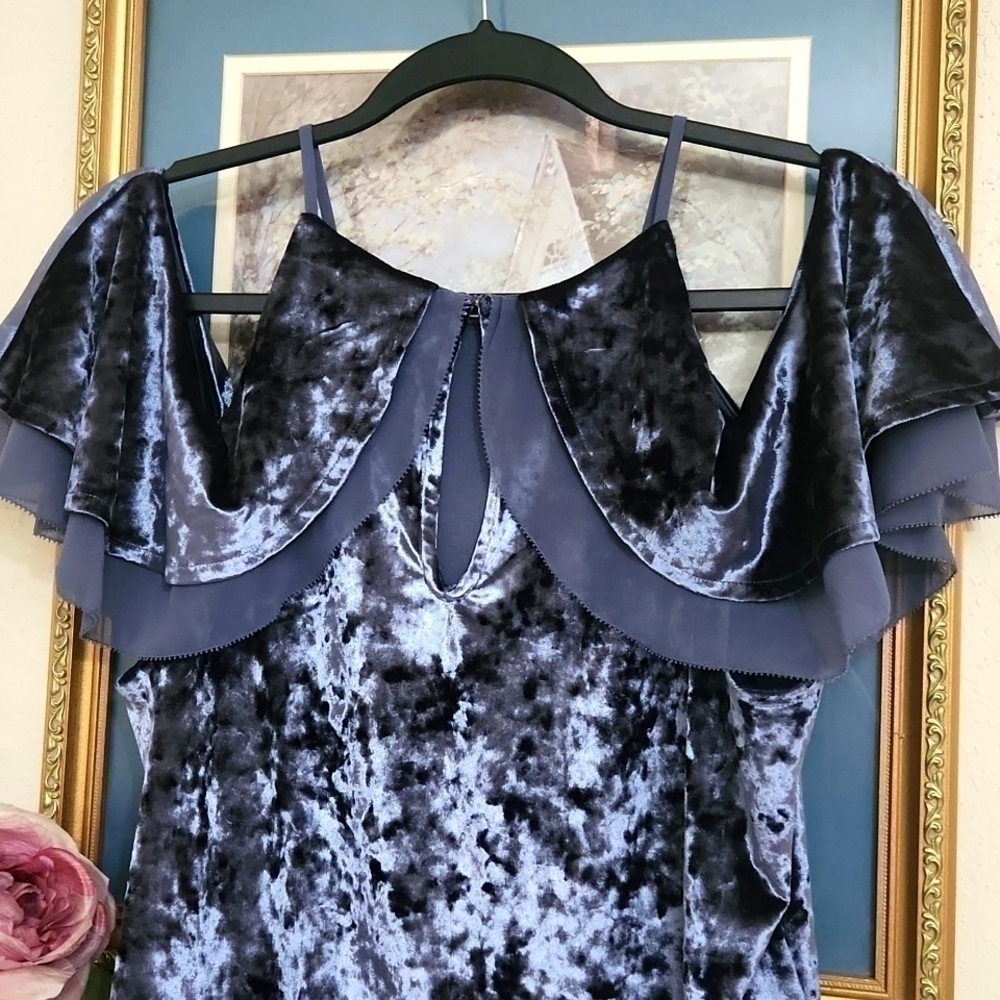 Crushed Velour WHBM Cold Shoulder Top Size Large Sexy Flirty Date Night Dance - Picture 8 of 11